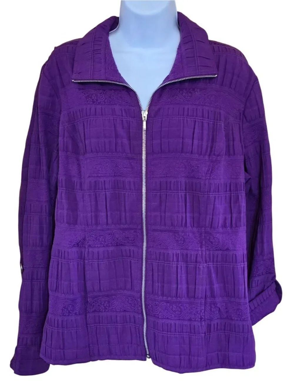 Vintage Purple Zip-Up Jacket Large Textured Cotton Chic cottagecore grannycore